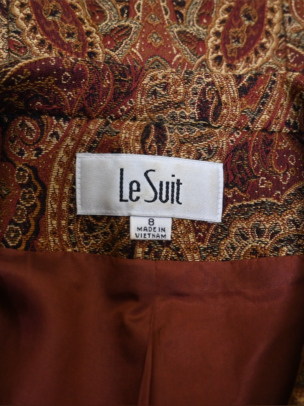 Le Suit Women's 8 Rust Gold Tapestry Paisley Print Three Button Blazer - Picture 7 of 8